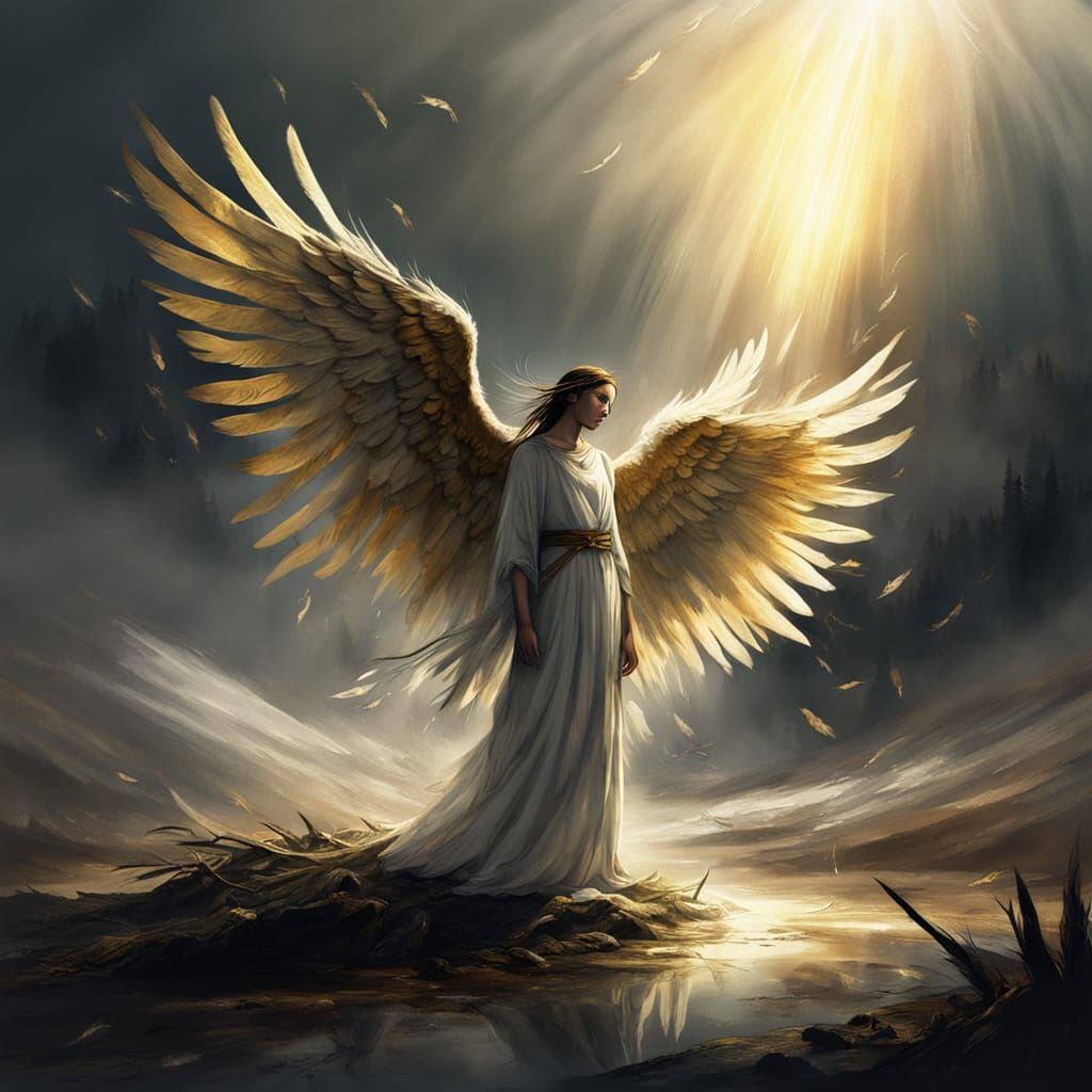 Anguished Angel in Desolate Landscape Digital Painting