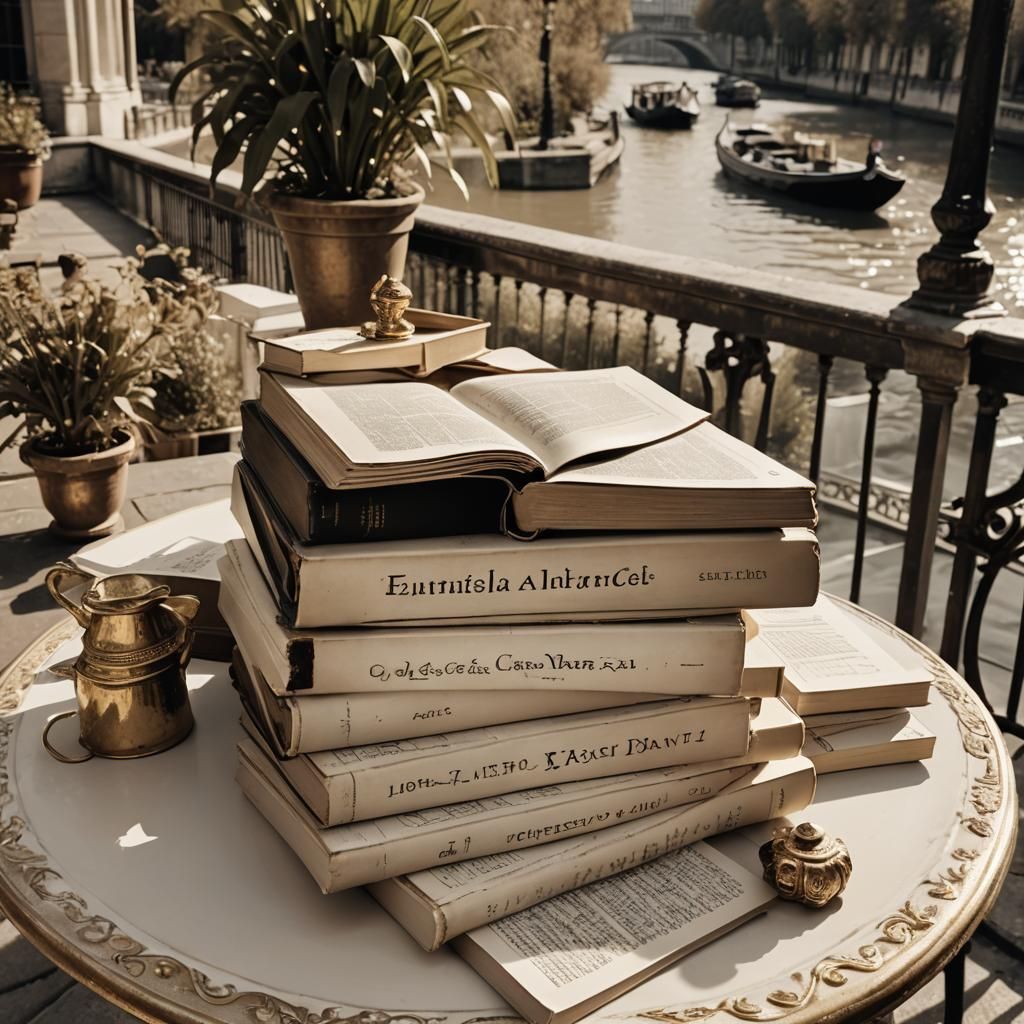 Physics Books Spill in Sepia Tones