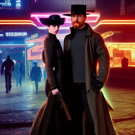 Amish Couple in Steampunk Cyberpunk Style