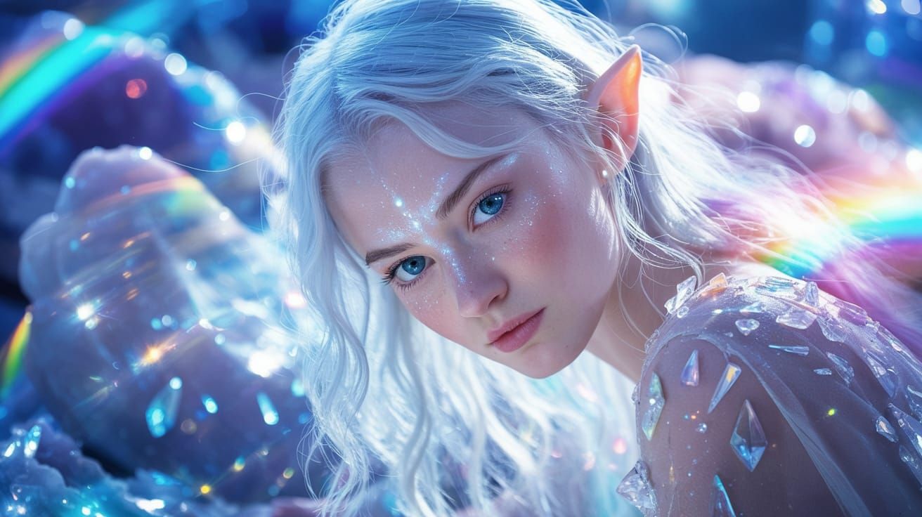 Ethereal Ice Elf in Cosmic Nebula