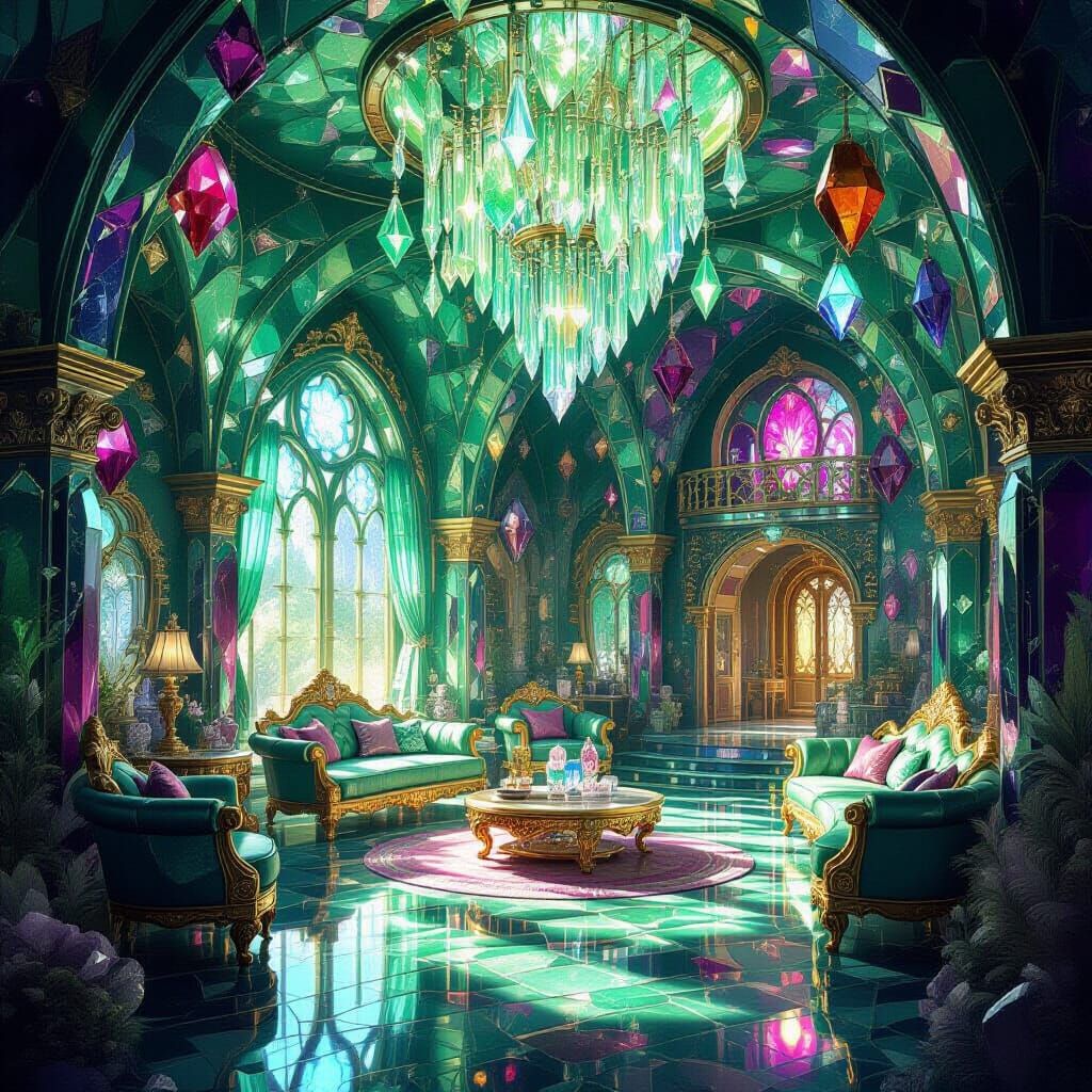 Fantastical Gem House Interior in Cinematic Fantasy Style