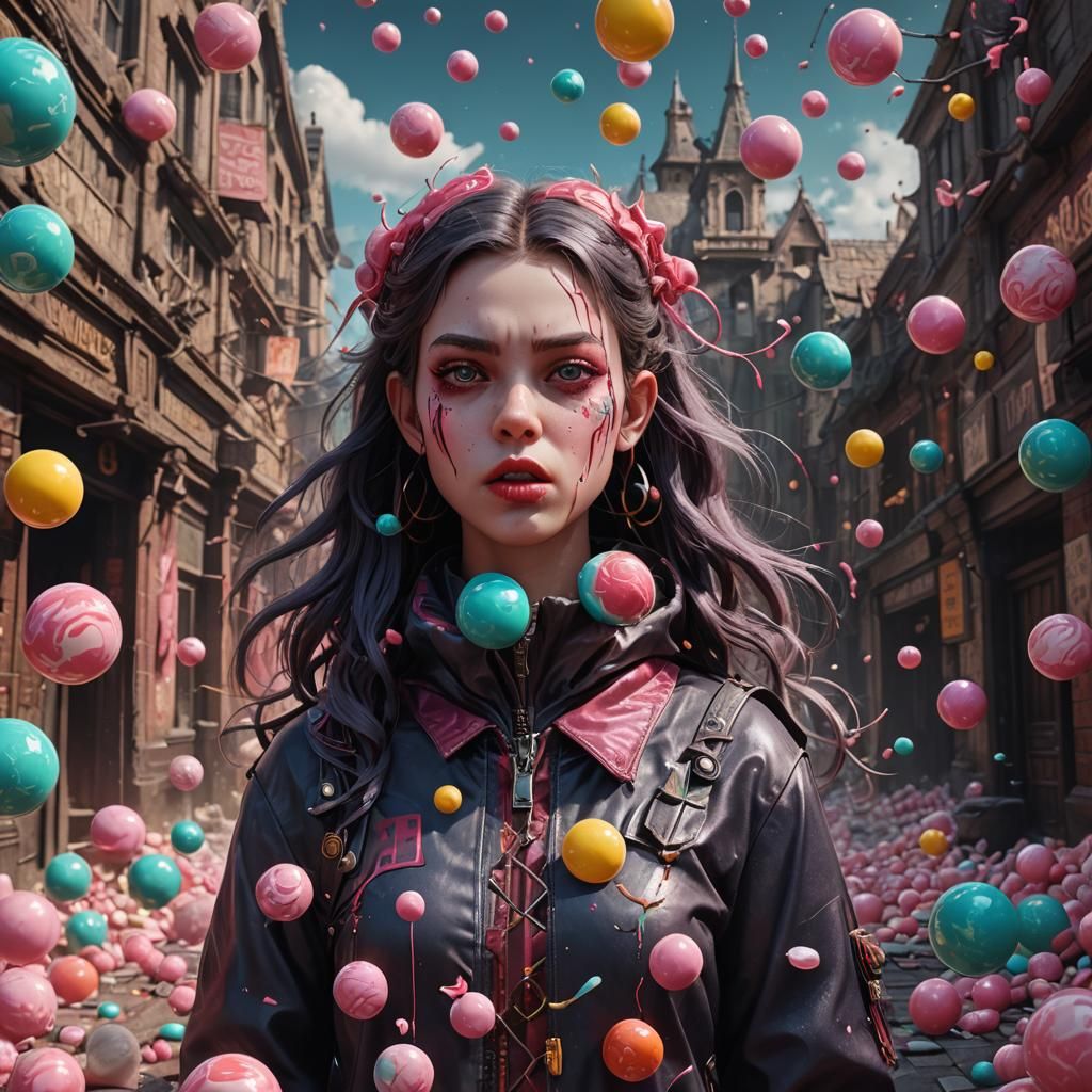 Evil Girl with Gum: Detailed Matte Painting