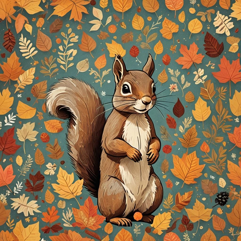 Thanksgiving Greeting Card with Cute Squirrel Collage