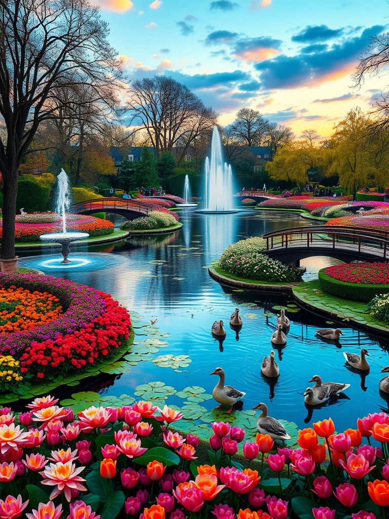Keukenhof Gardens: Fountains, Flowers, and Waterfowl