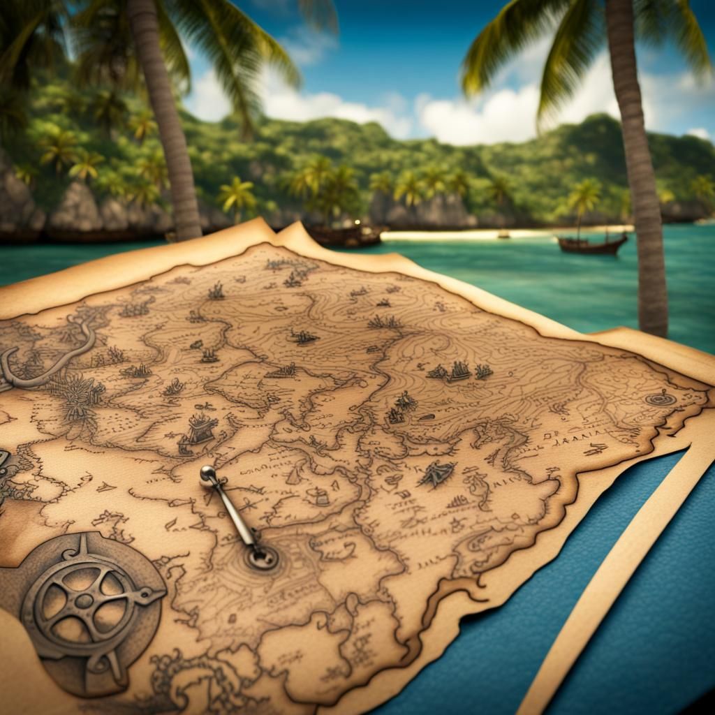 Pirate Treasure Map Tattoo on Tropical Island