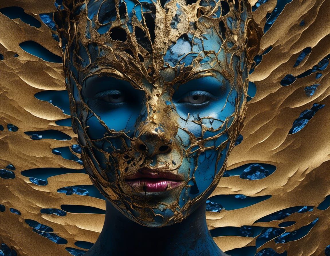 Surreal Gold Mask Portrait in Abstract Expressionism