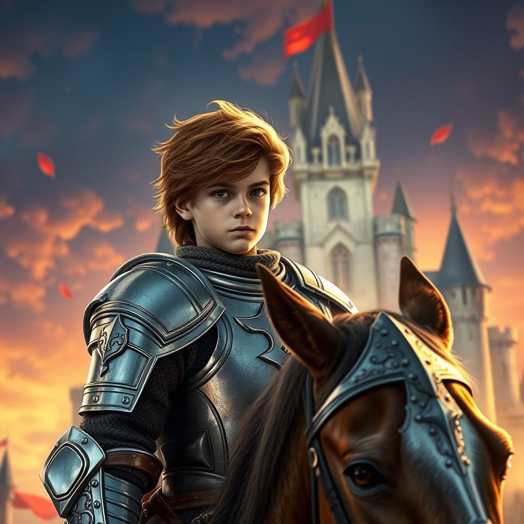 Boy Knight on Horseback Ready for Quest, Hyperrealistic