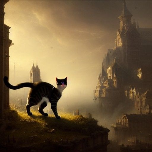 Epic Drunk Cat in Maximalist Digital Painting