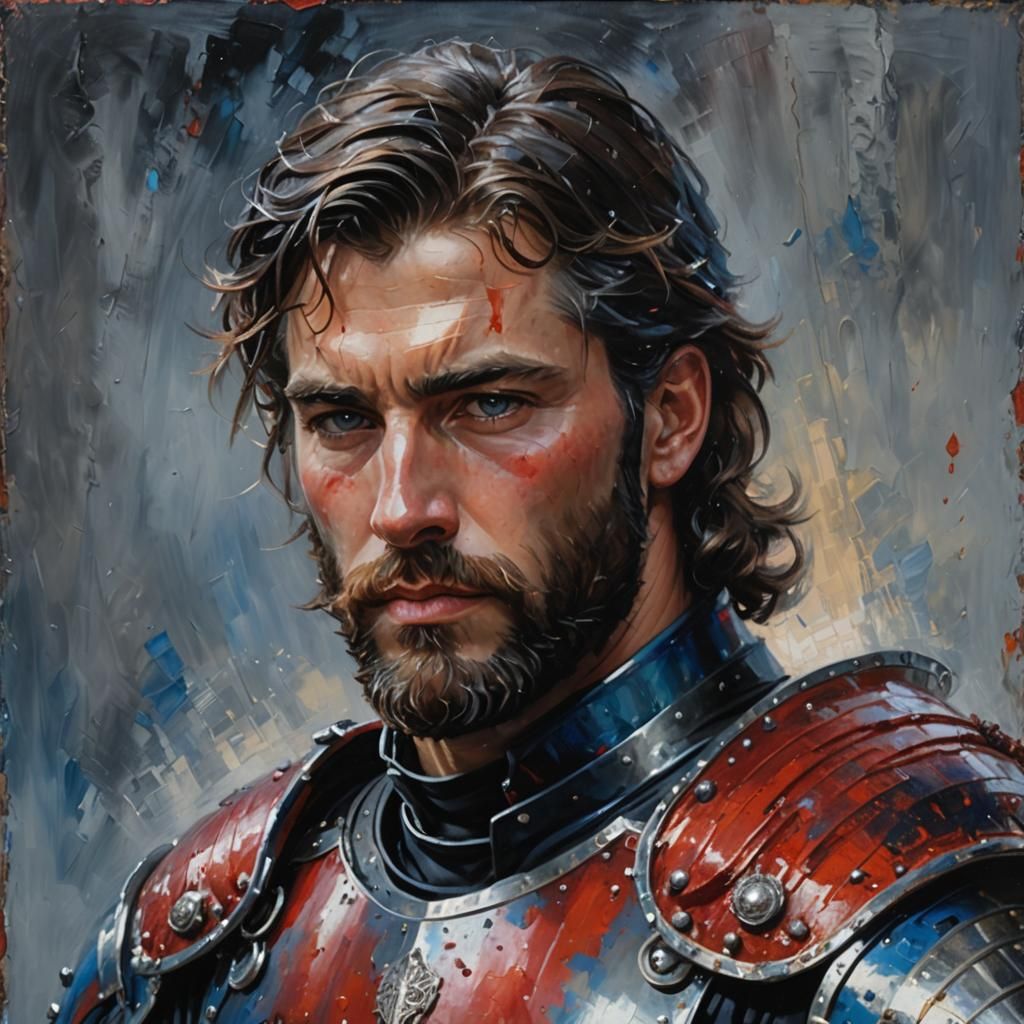 Hero in Armor: Impressionist Impasto Oil Painting