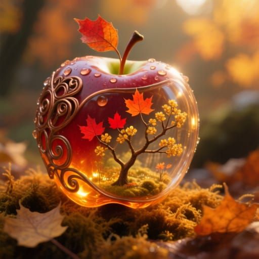 Luminous Apple with Inner Autumn Garden