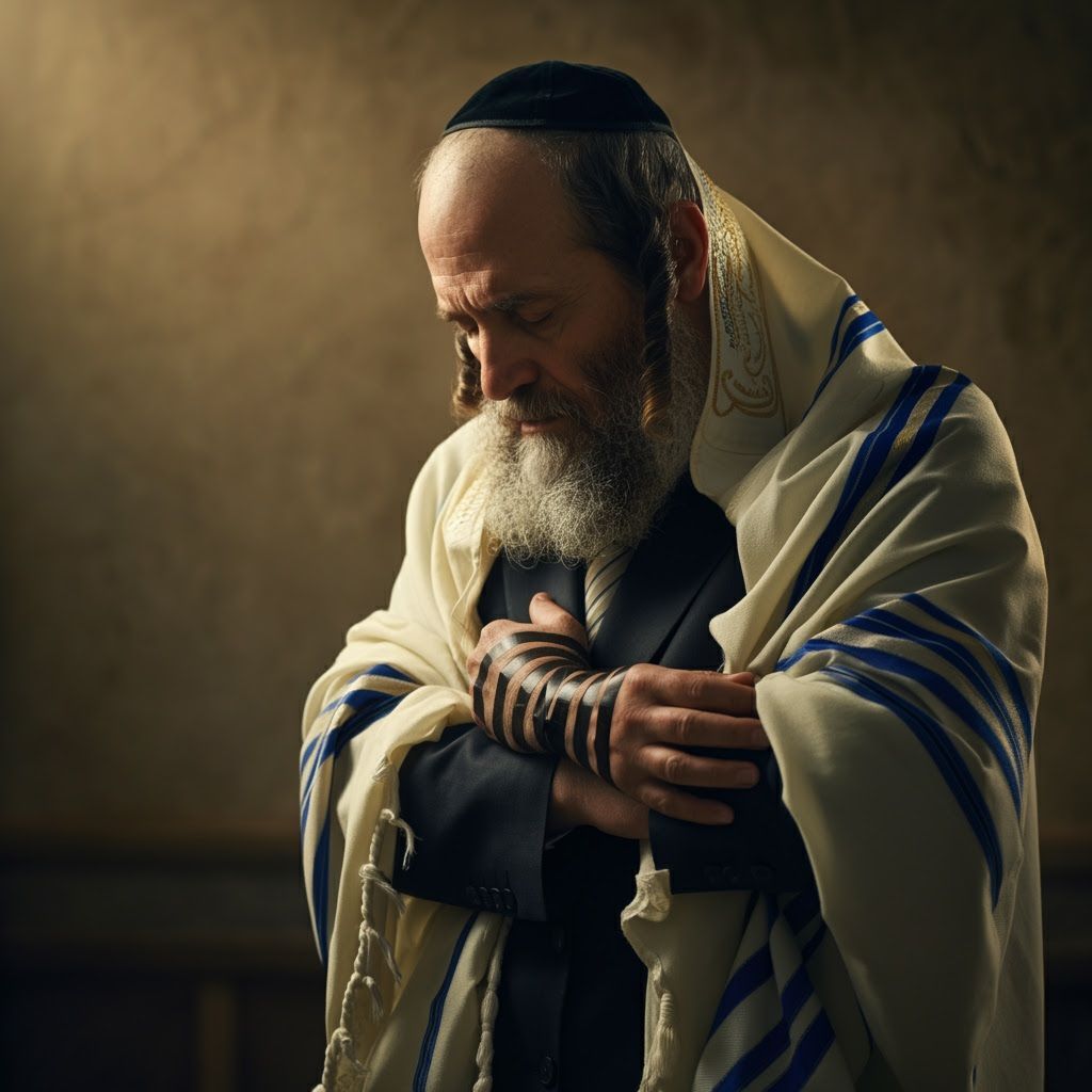 Devout Jewish Man in Prayer at Sunrise
