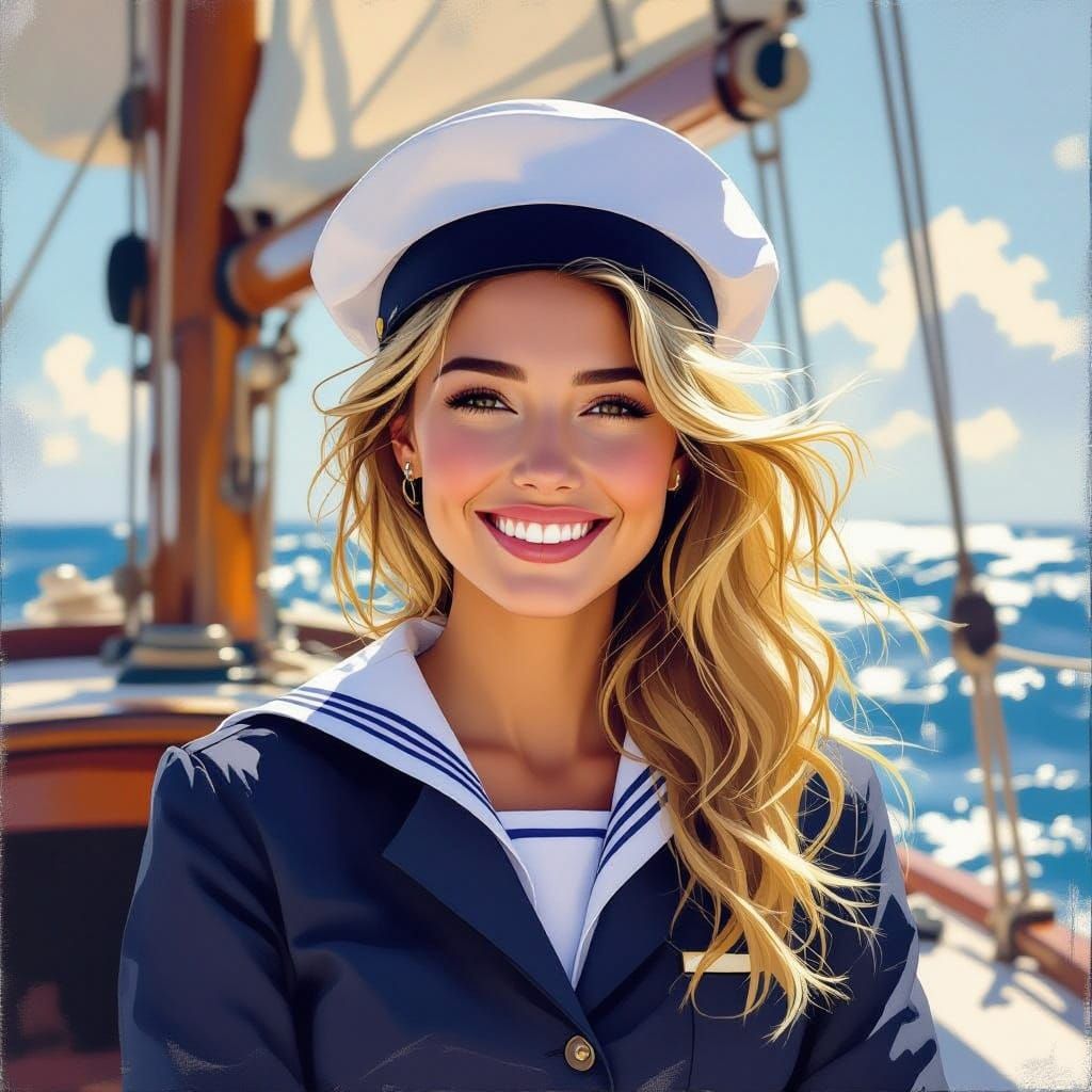Blond Sailor on Deck in Impressionist Style