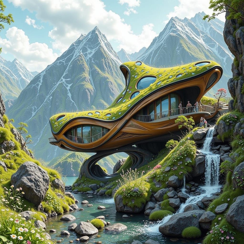 Ethereal Postmodern Eco House Amidst Mountain Peaks