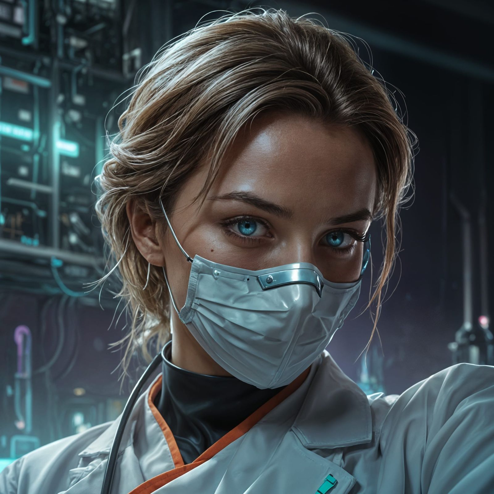 Cyberpunk Doctor with Cyan Eyes