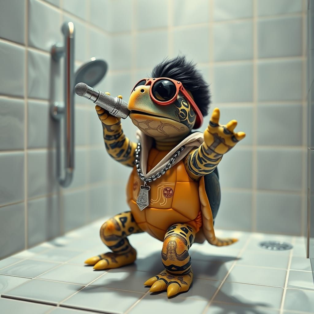 Turtle Elvis Singing in Shower: Funny 3D Render
