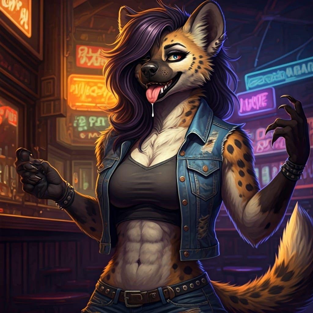 Feral Hyena Laughter in Oil Pastel Style