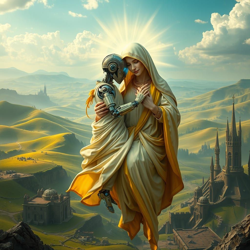 Robotic Jesus and Mother Mary Unite in a Vision of Peace