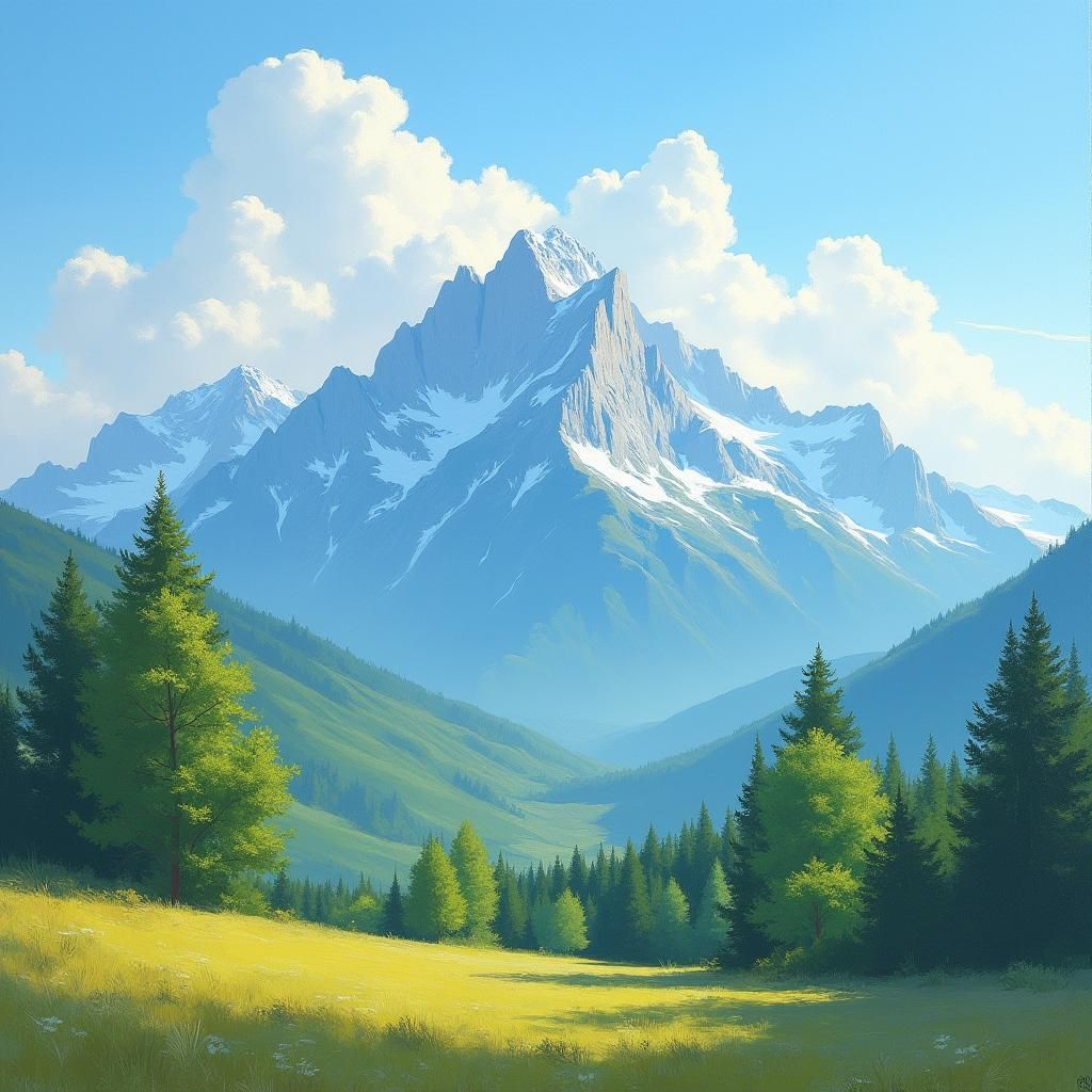 Impressionist Mountain Vista in Panoramic View