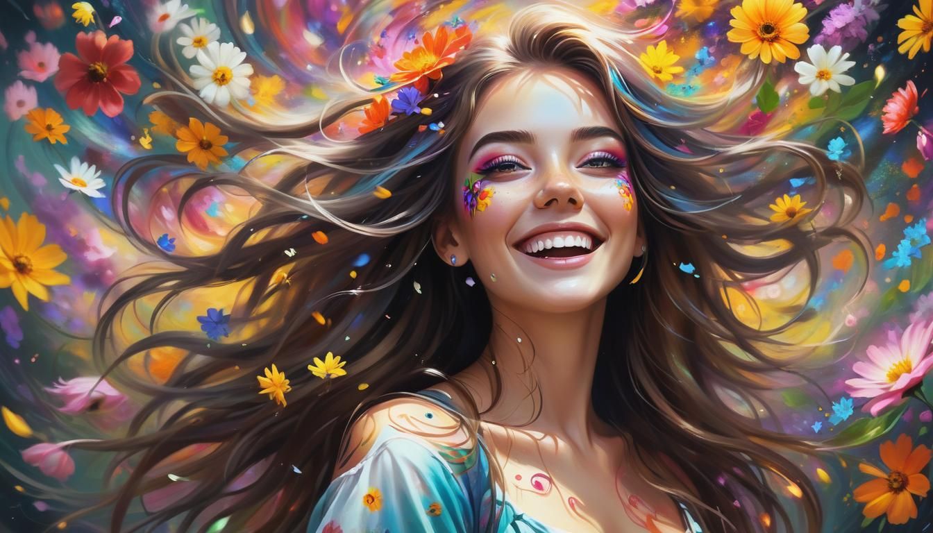 Girl in Flower Vortex Oil Painting