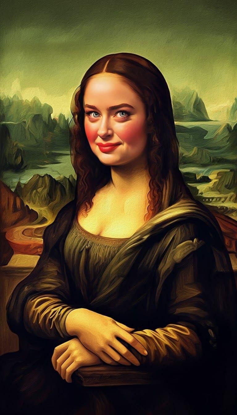 Mona Lisa Inspired Portrait in Original Frame