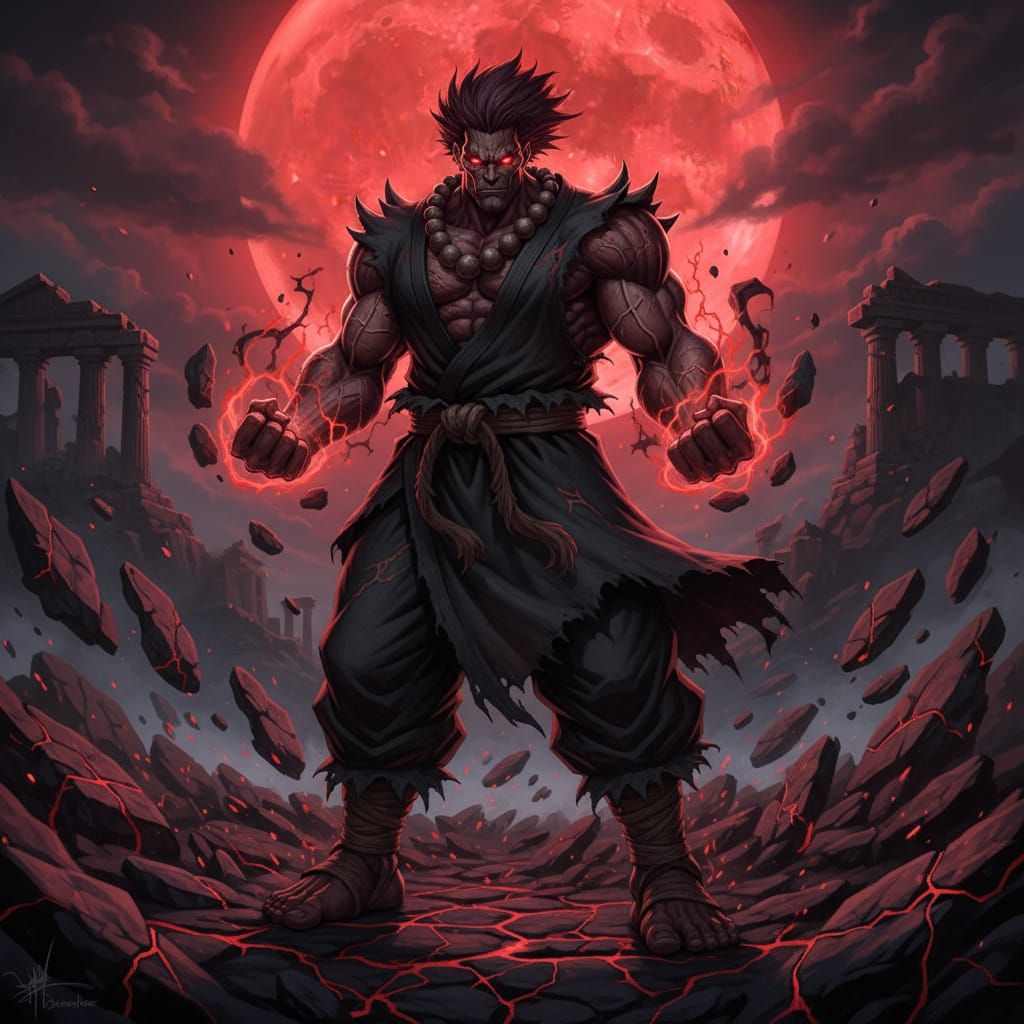 Godlike Akuma in Fiery Red Eyes, Demonic Power, Street Fight...
