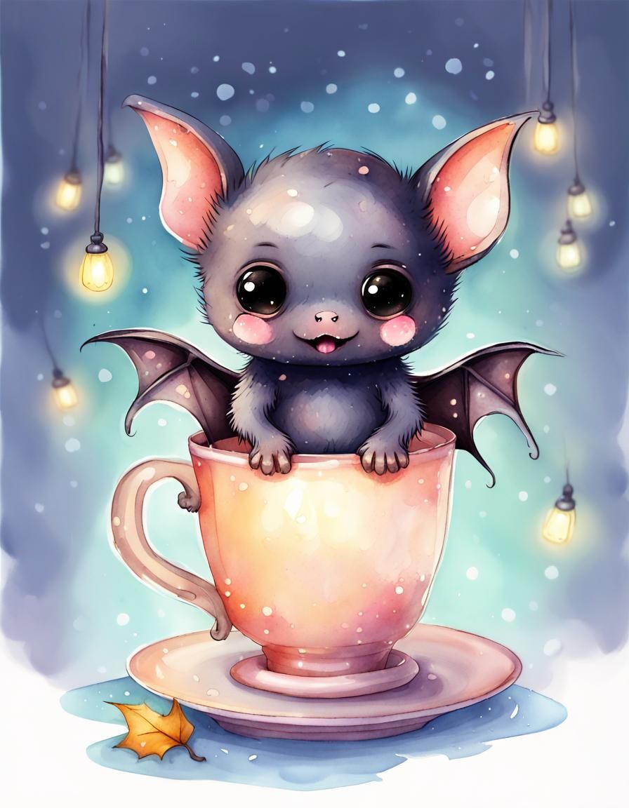 Cute bat inside a cup