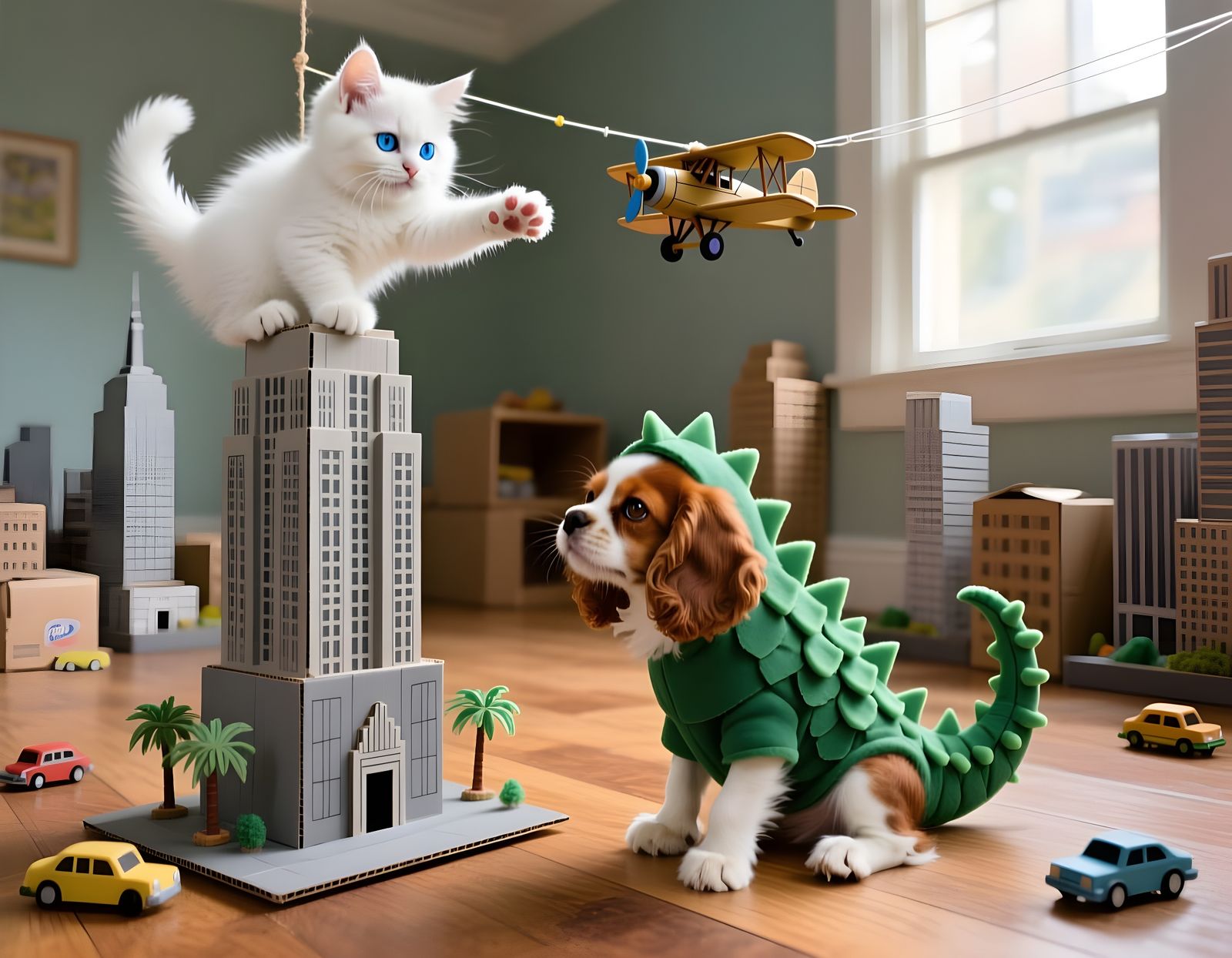Kitten Kong Triumphs Over Godzilla Puppy in Playroom