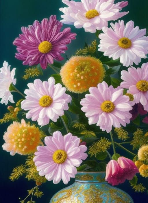 Surreal Daisy Bouquet in Cloisonné Vase