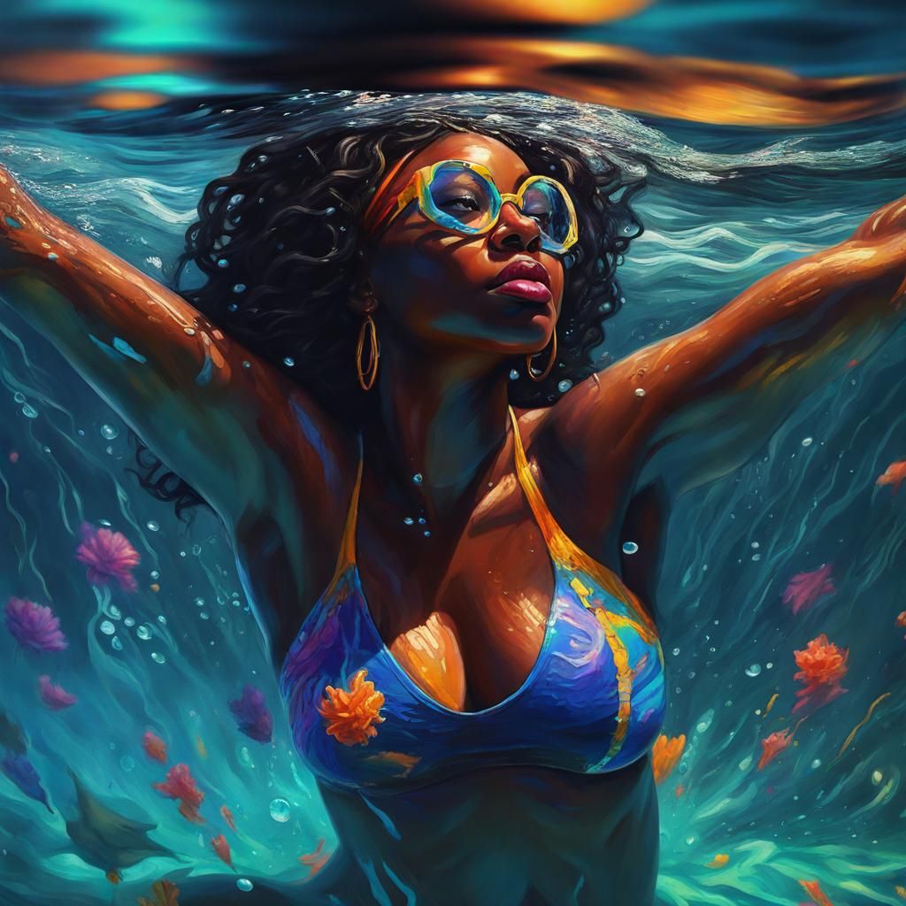 Impressionistic Oil Painting: Swimming Black Woman