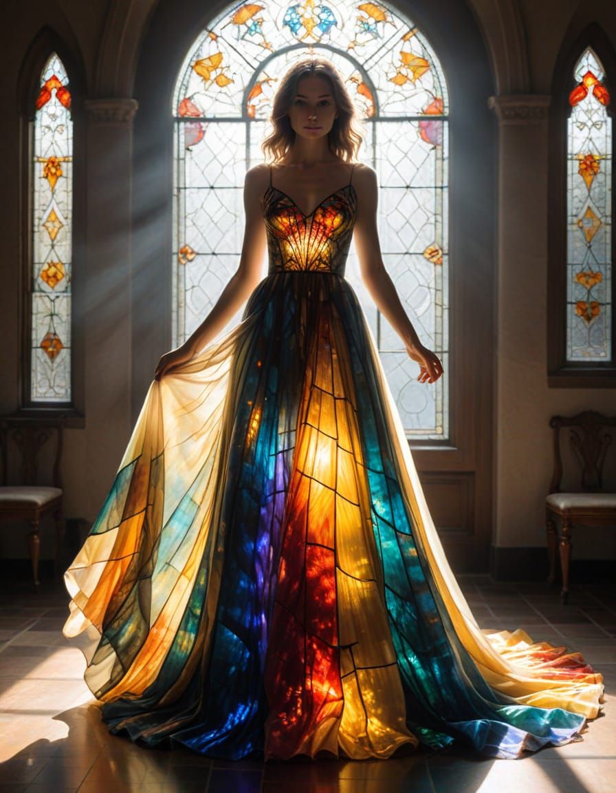 Flowing Gown Crafted from Sunlight and Stained Glass