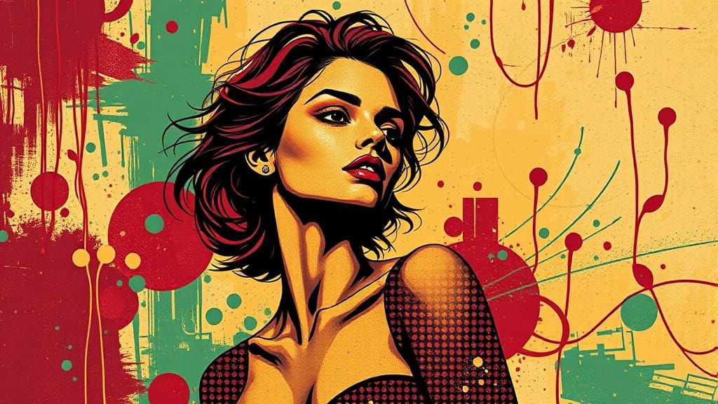 Vibrant Pop Art Portrait in Abstract Expressionism Style