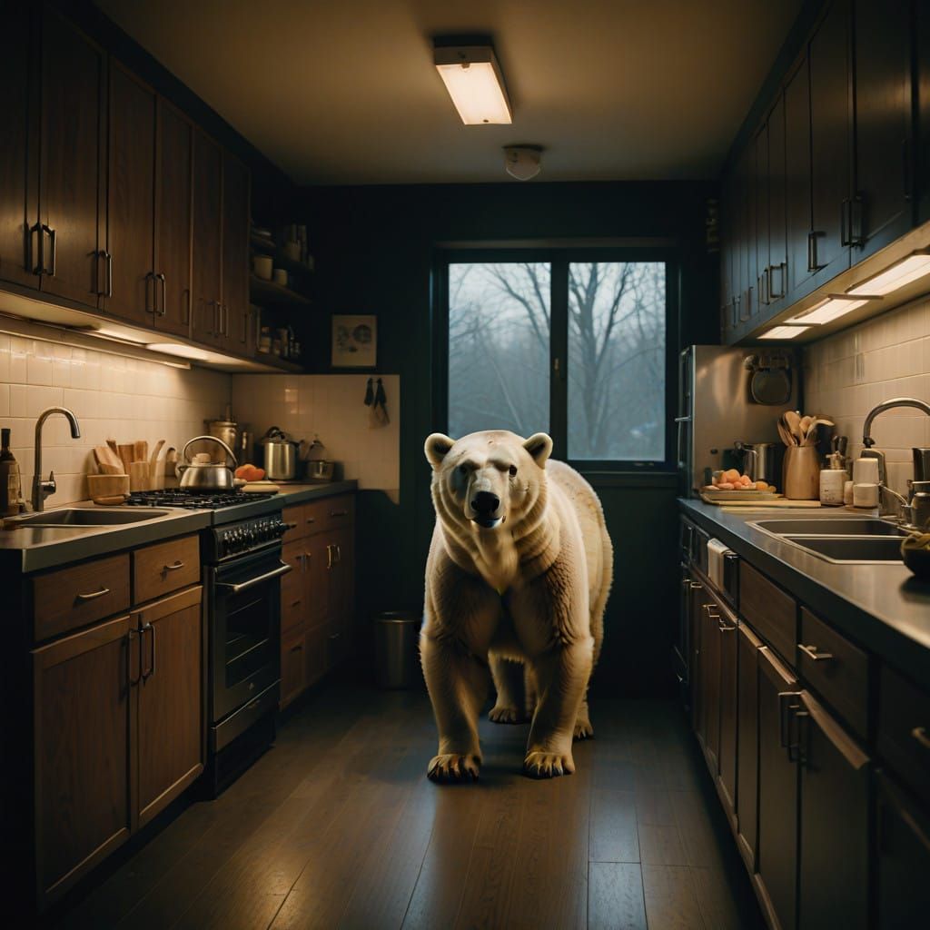 Majestic Polar Bear in Modern Kitchen