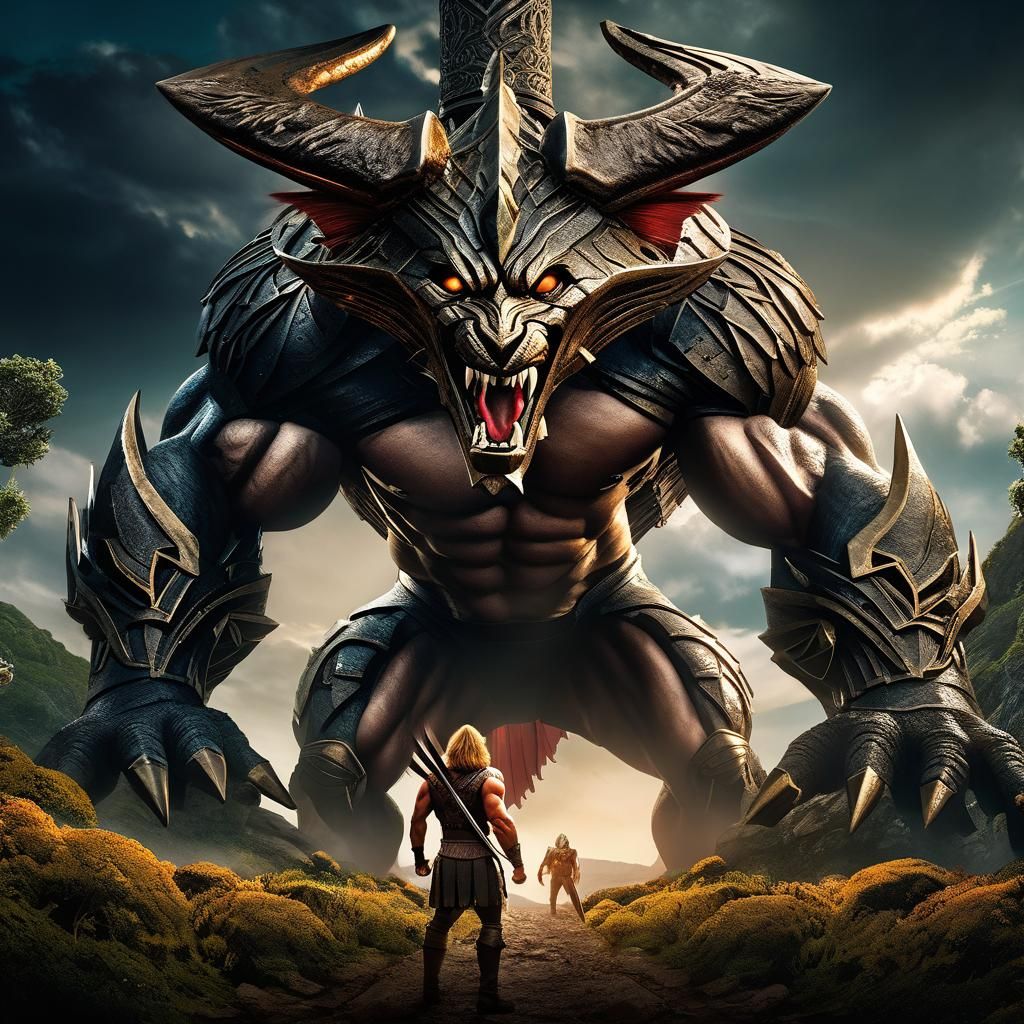 Epic Warrior Holding Sword Aloft, Digital Matte Painting