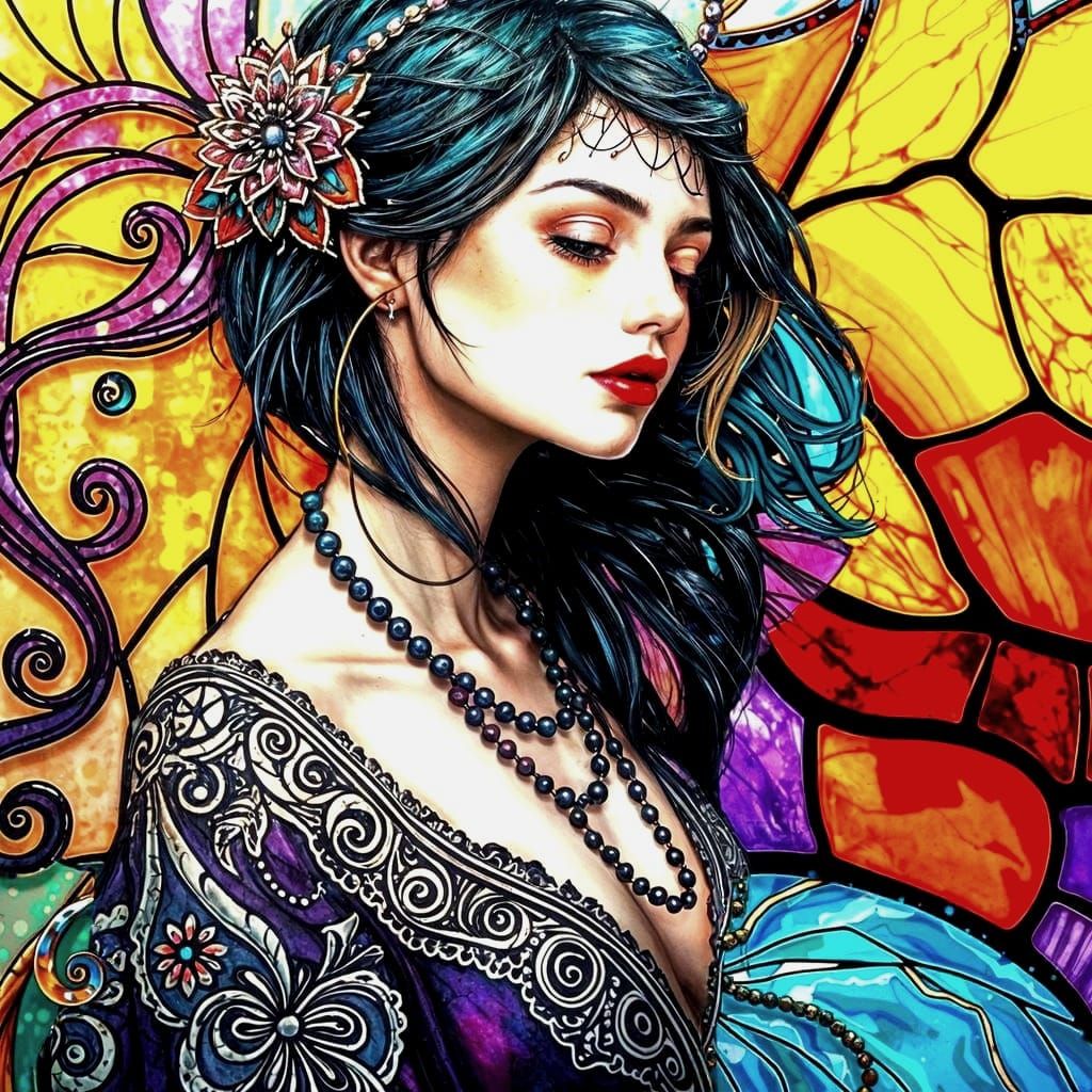 Vibrant Stained Glass Closeup in Alcohol Ink Art