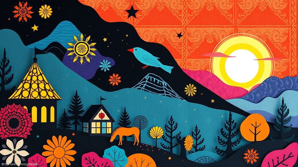 Futuristic Folk Art Fusion Paper Cut Patterns