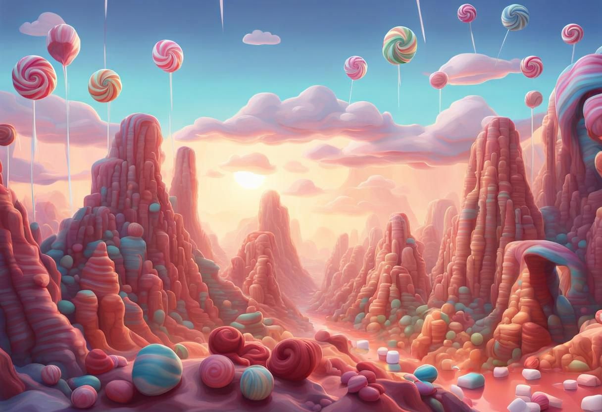 Chocolate River in Candy Canyon: Hyperrealistic Digital Art