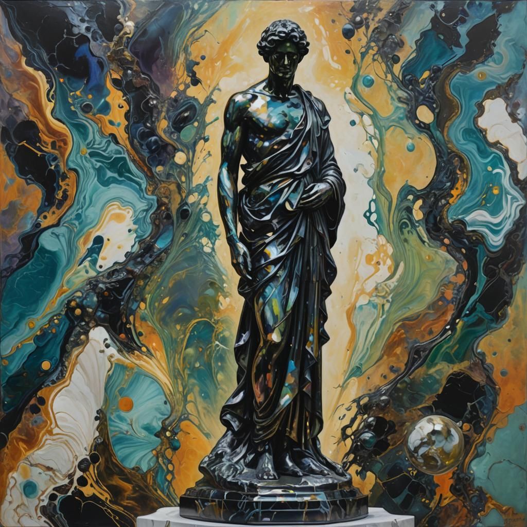 Iridescent Oil Slick Marble Statue
