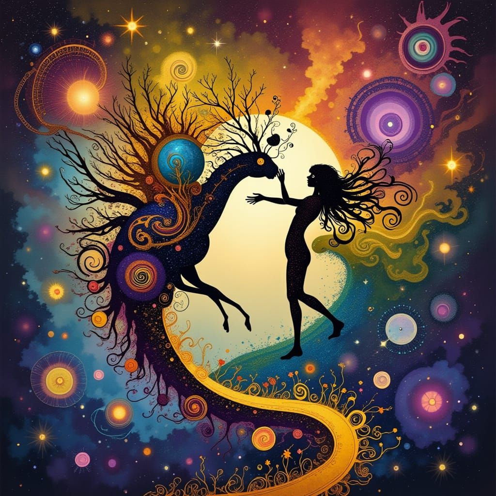 Abstract Ink Wash Landscape with Cicada Song