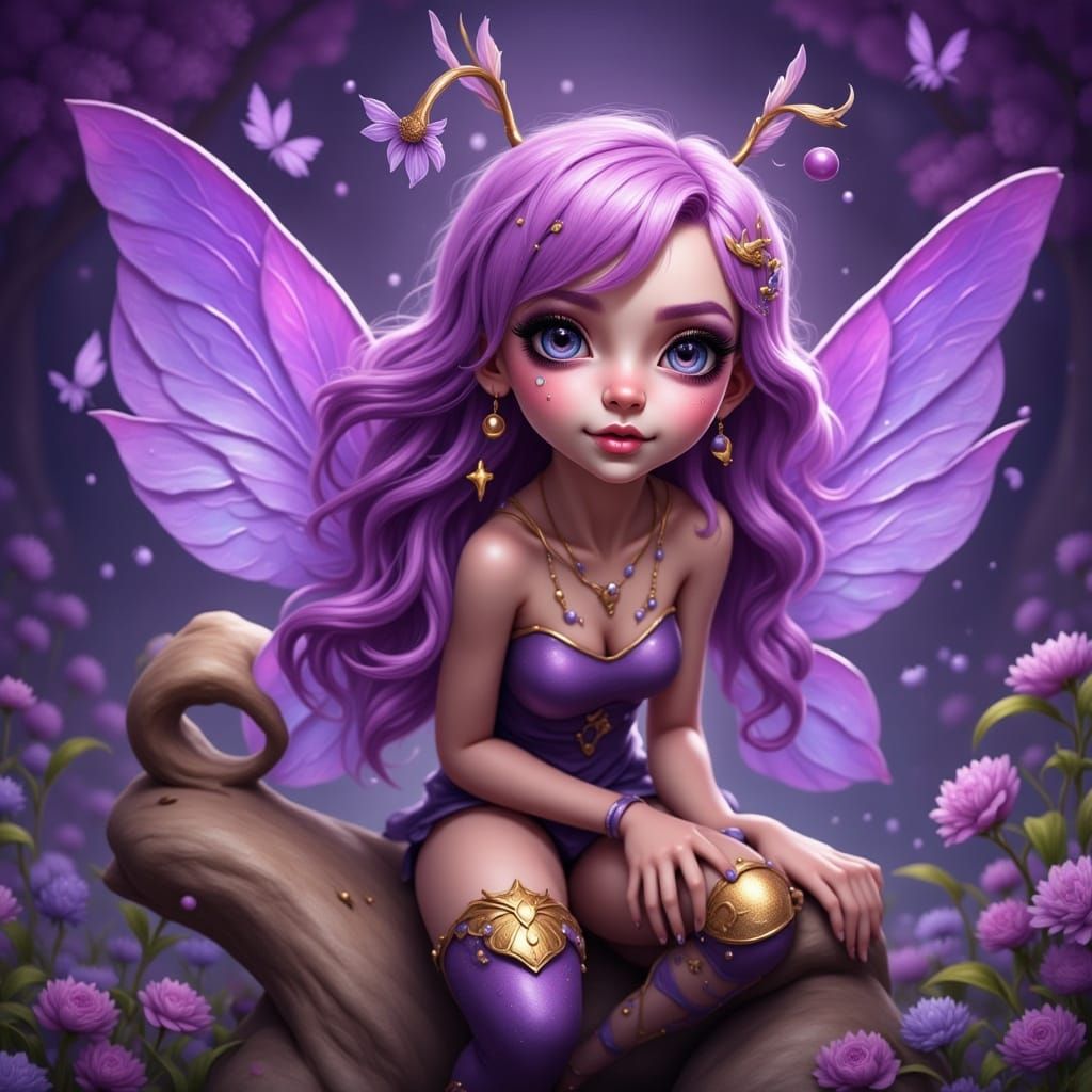 Colorful Fairy with Purple Wings and Sarcastic Smirk