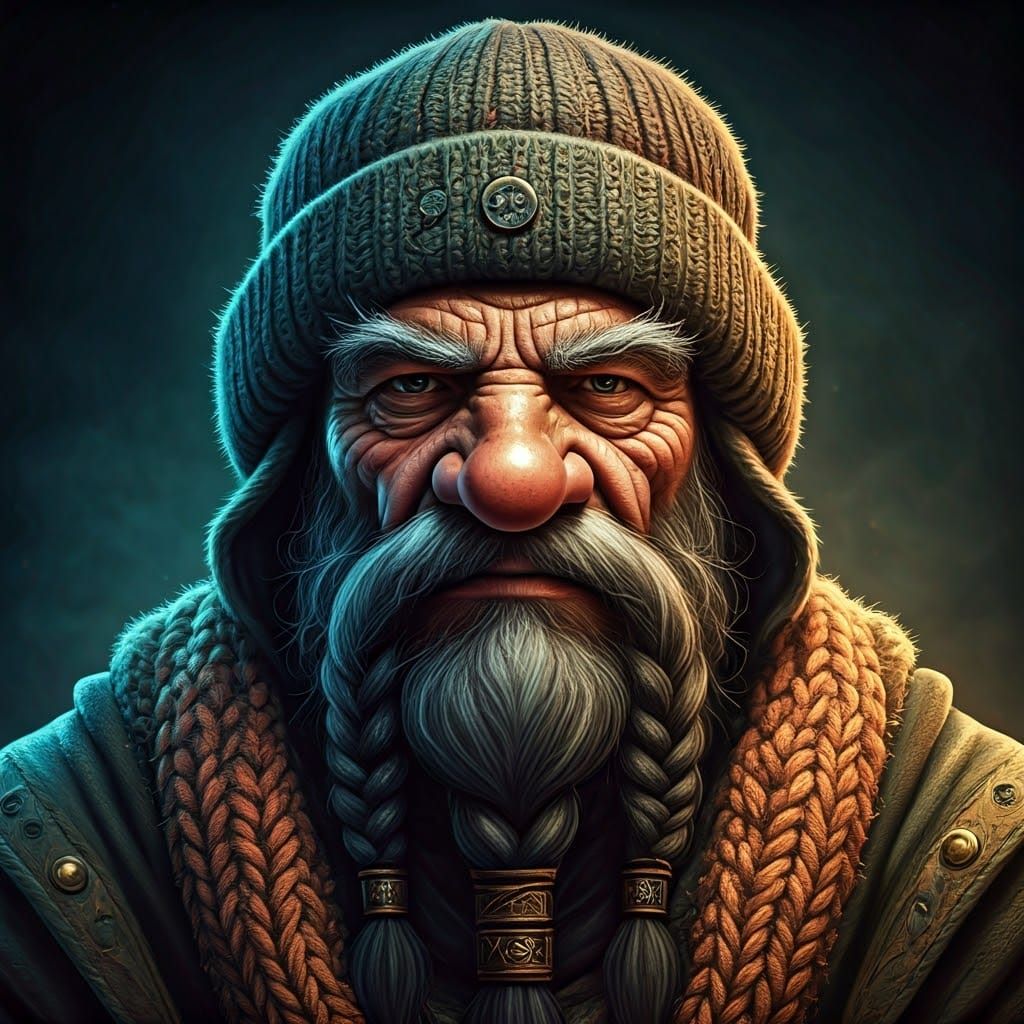 Ancient Dwarf Wizard in Intricate Knit Beanie