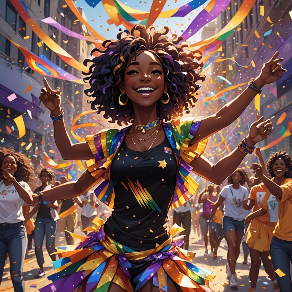 Anime Black Girl Dancing in Pride Parade