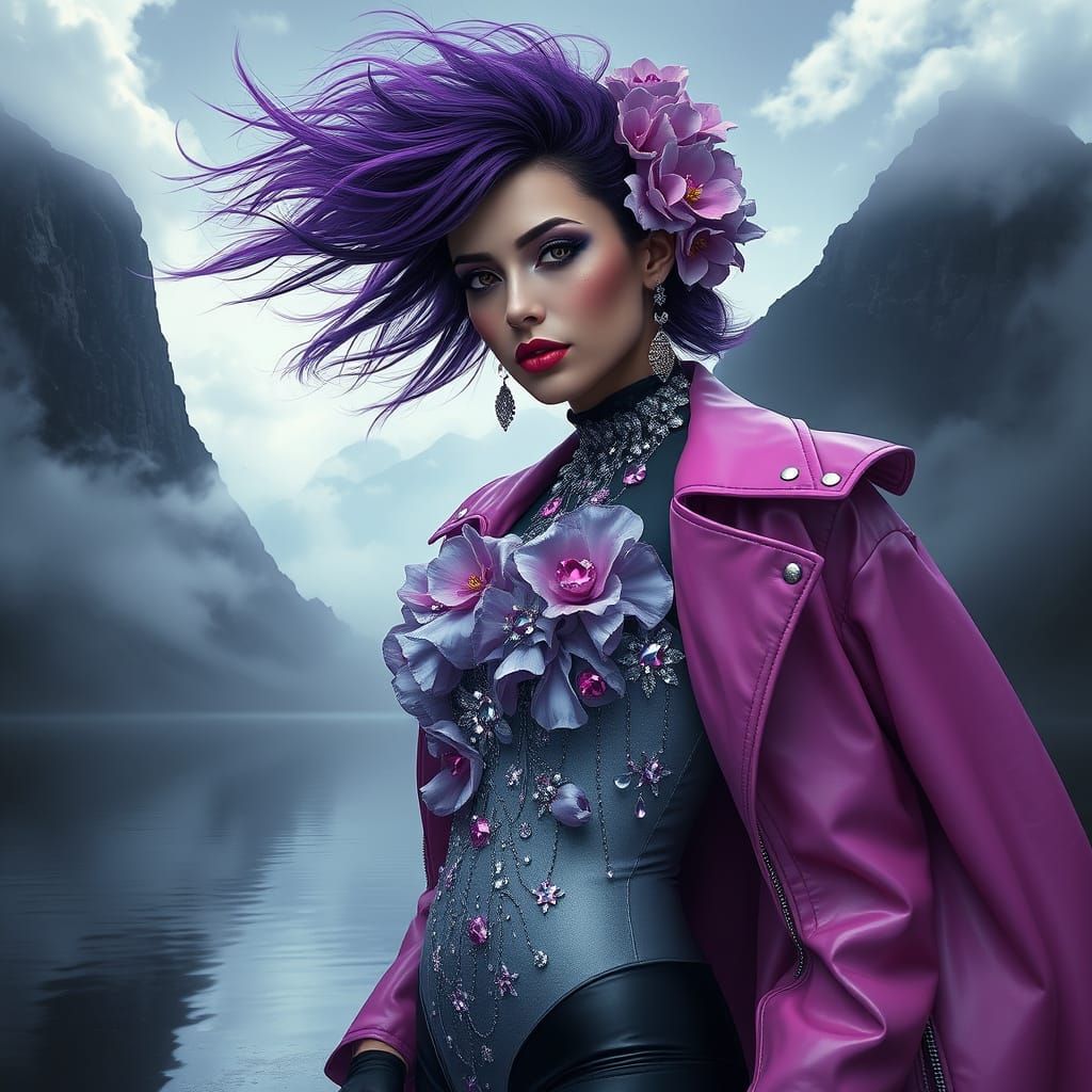 Gothic Goddess in Mystical, Dreamlike Landscape