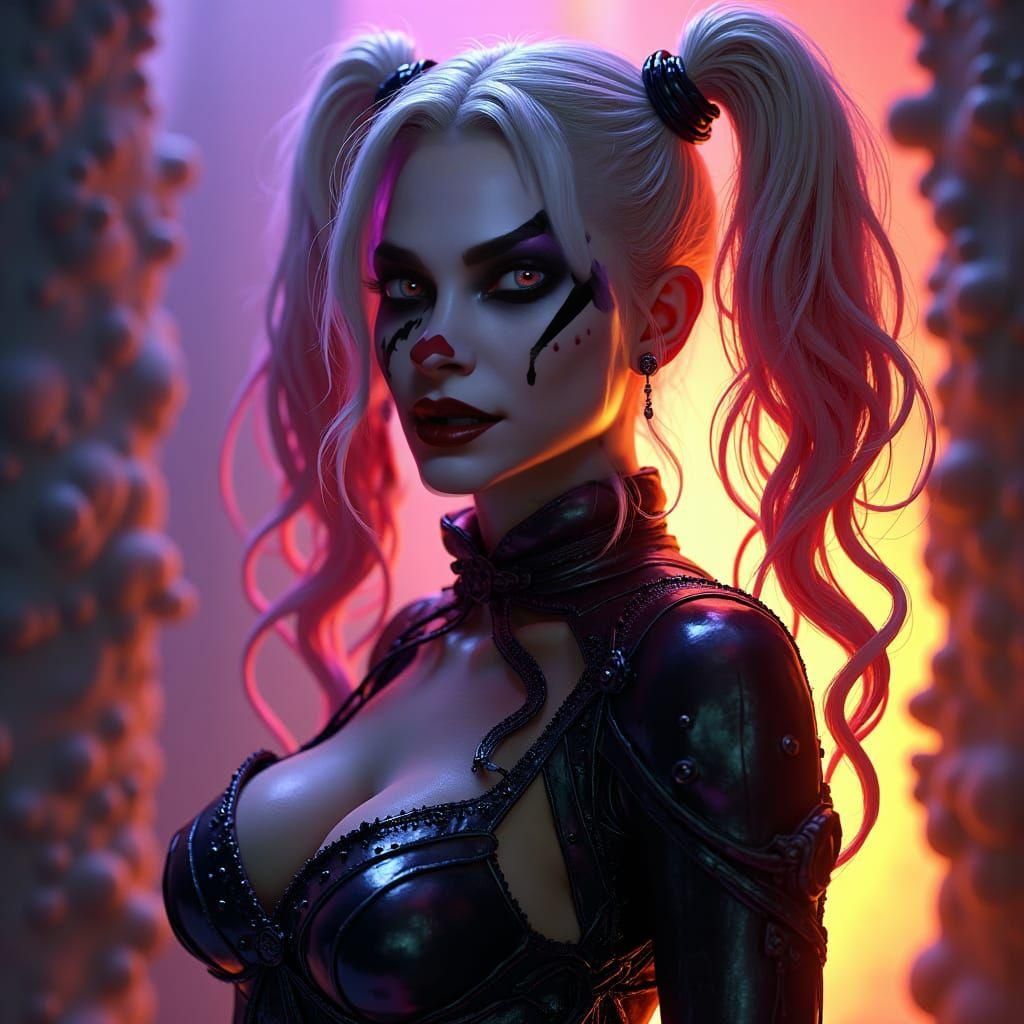 Venomized Harley Quinn with Tendrils, Dark Fantasy Art