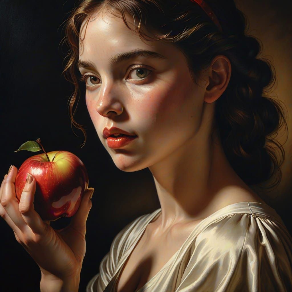 Eve's Temptation: Photorealistic Oil Painting in Chiaroscuro