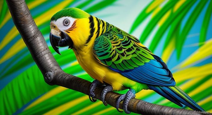Vibrant Yellow-Eared Parrot in Lush Jungle Splash Art
