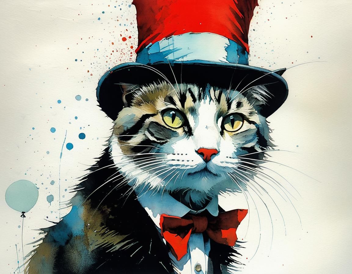 Whimsical Cat in the Hat Illustration