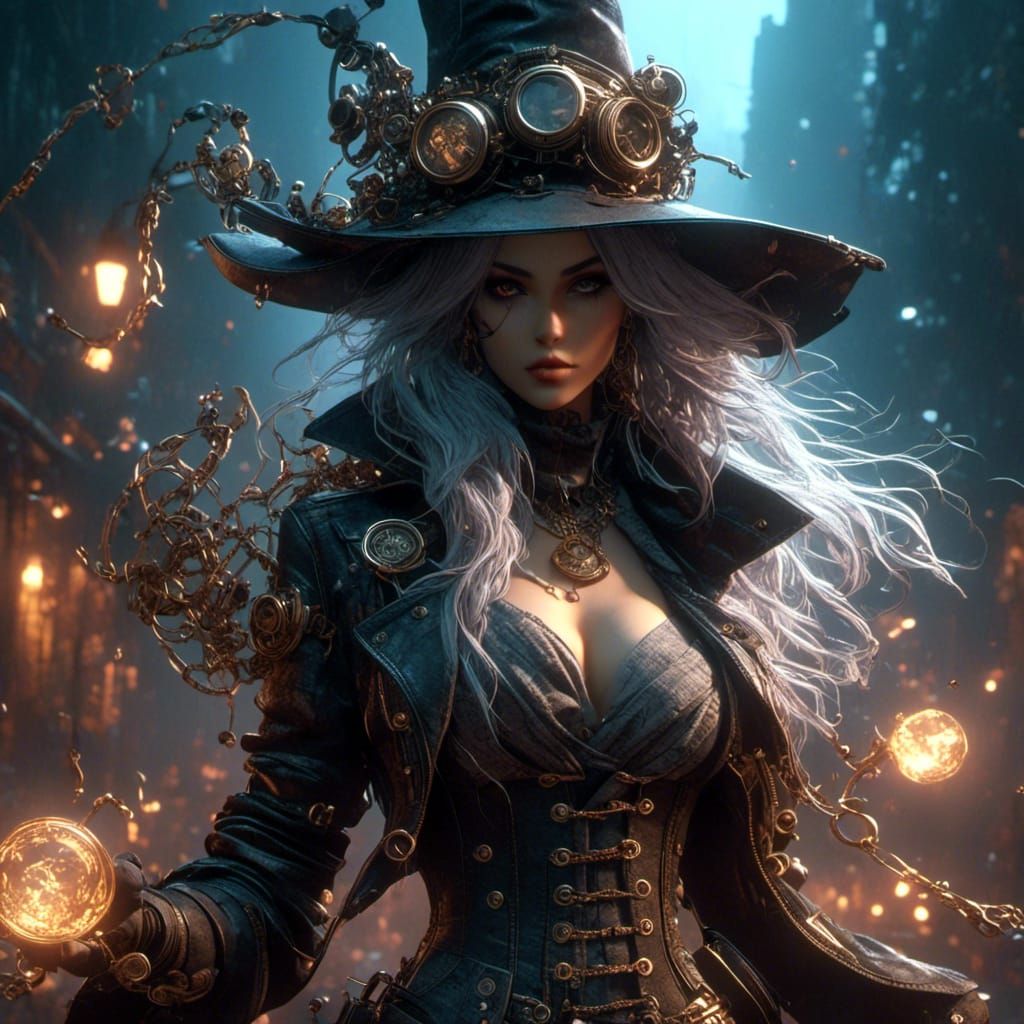 <lora:Fantasy 3d character:1.0> <lora:3D Anime:1.0> female Steampunk witch