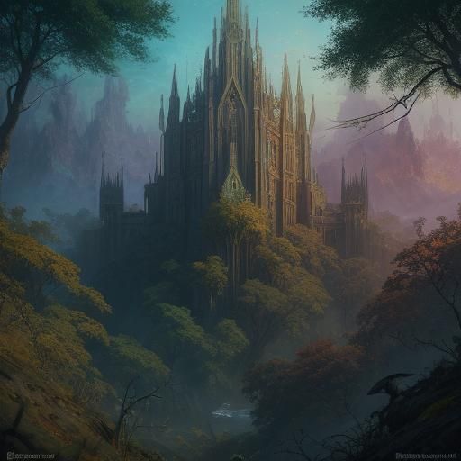 Mystical Tree with Birds in Fantasy Oil Painting