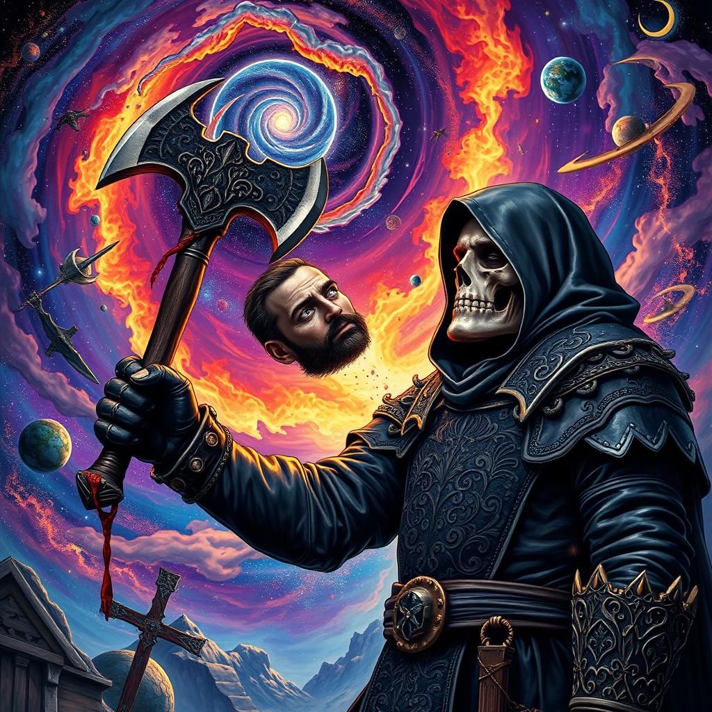 Medieval Executioner in Cosmic Astral Illustration