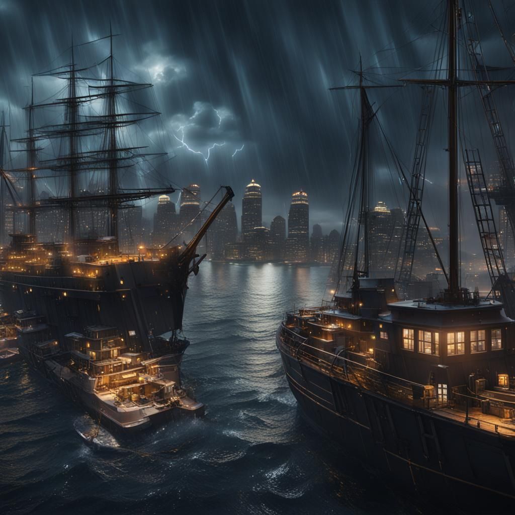 Boston Harbor in a Rain Storm